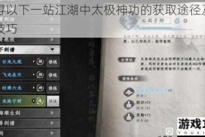 探寻以下一站江湖中太极神功的获取途径及相关技巧
