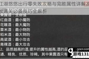 江湖悠悠出行零失败攻略与完胜属性详解高效通关必备技巧全解析