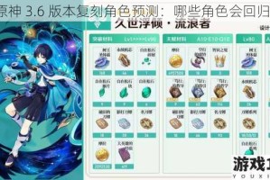 原神 3.6 版本复刻角色预测：哪些角色会回归？