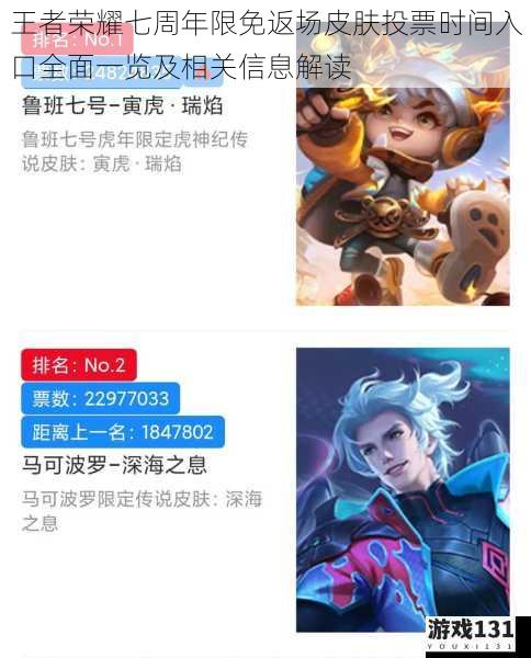 王者荣耀七周年限免返场皮肤投票时间入口全面一览及相关信息解读