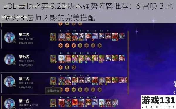 LOL 云顶之弈 9.22 版本强势阵容推荐:6 召唤 3 地狱火 3 法师 2 影的完美搭配