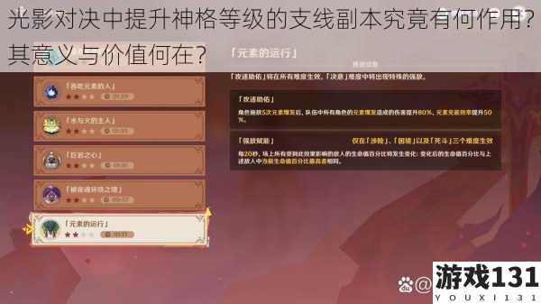 光影对决中提升神格等级的支线副本究竟有何作用?其意义与价值何在?