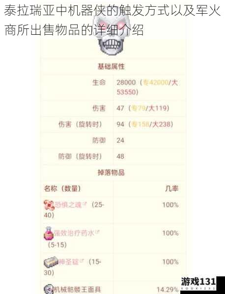 泰拉瑞亚中机器侠的触发方式以及军火商所出售物品的详细介绍