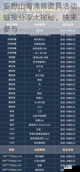 妄想山海清晖面具活动链接分享大揭秘,快来参与