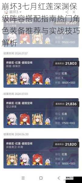 崩坏3七月红莲深渊保级阵容搭配指南热门角色装备推荐与实战技巧解析