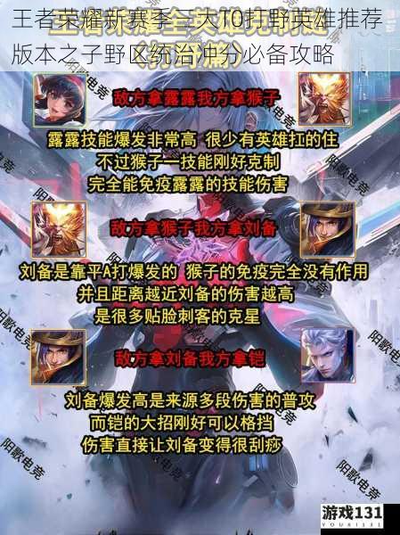 王者荣耀新赛季三大T0打野英雄推荐 版本之子野区统治冲分必备攻略