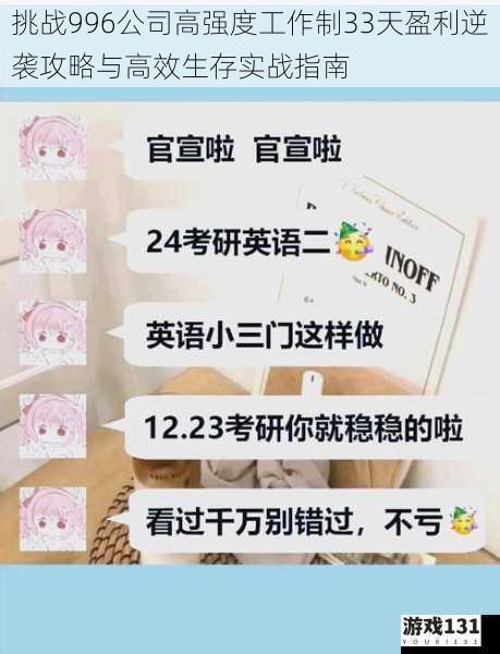 挑战996公司高强度工作制33天盈利逆袭攻略与高效生存实战指南