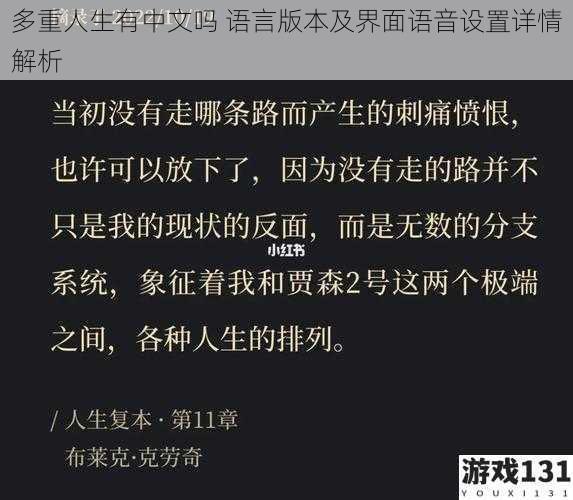 多重人生有中文吗 语言版本及界面语音设置详情解析