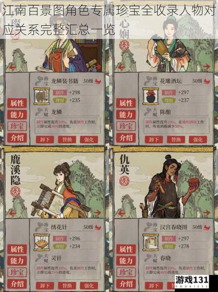 江南百景图角色专属珍宝全收录人物对应关系完整汇总一览