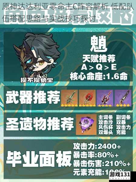 原神达达利亚零命主C阵容解析 低配队伍搭配思路与实战技巧探讨