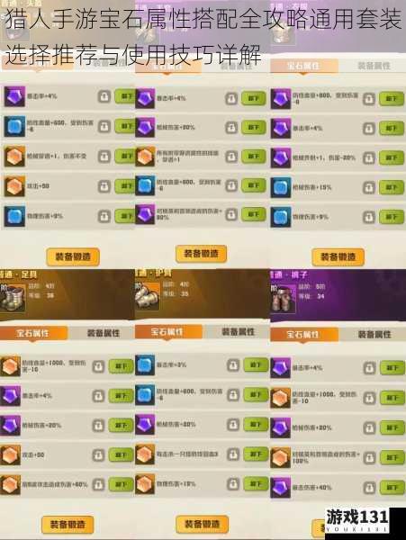 猎人手游宝石属性搭配全攻略通用套装选择推荐与使用技巧详解