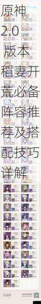 原神 2.0 版本稻妻开荒必备阵容推荐及搭配技巧详解