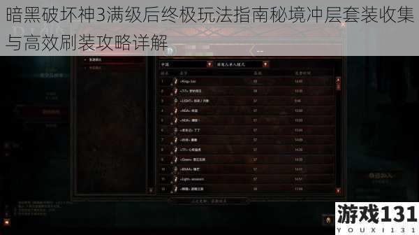 暗黑破坏神3满级后终极玩法指南秘境冲层套装收集与高效刷装攻略详解