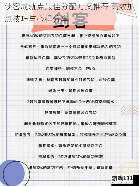侠客成就点最佳分配方案推荐 高效加点技巧与心得分享