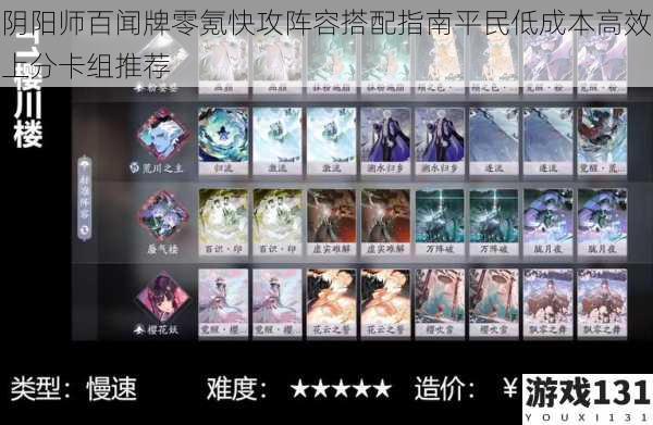 阴阳师百闻牌零氪快攻阵容搭配指南平民低成本高效上分卡组推荐