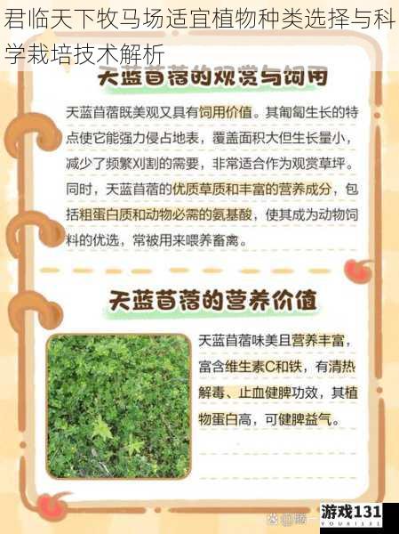 君临天下牧马场适宜植物种类选择与科学栽培技术解析