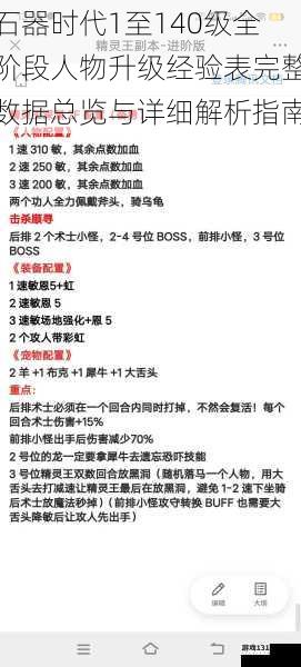石器时代1至140级全阶段人物升级经验表完整数据总览与详细解析指南