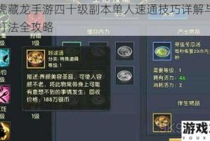 卧虎藏龙手游四十级副本单人速通技巧详解与实战打法全攻略