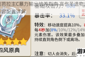 原神芭芭拉主C暴力输出培养指南 高伤圣遗物武器搭配与阵容配置详解