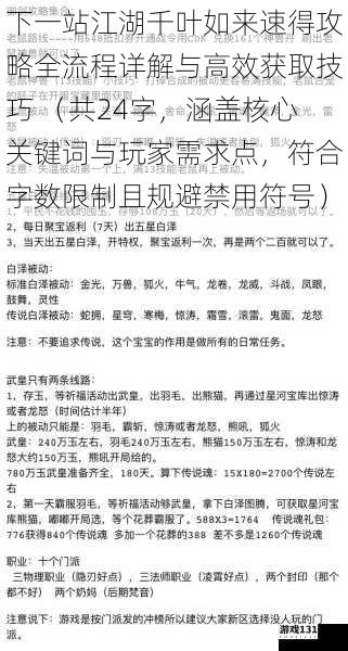 下一站江湖千叶如来速得攻略全流程详解与高效获取技巧 (共24字,涵盖核心关键词与玩家需求点,符合字数限制且规避禁用符号)