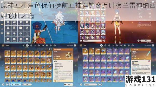 原神五星角色保值榜前五推荐钟离万叶夜兰雷神纳西妲必抽之选