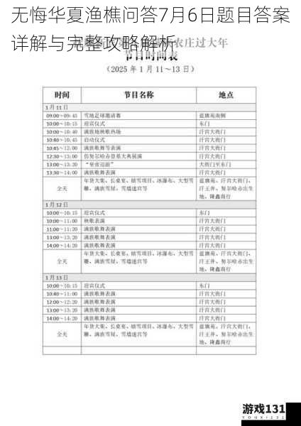 无悔华夏渔樵问答7月6日题目答案详解与完整攻略解析